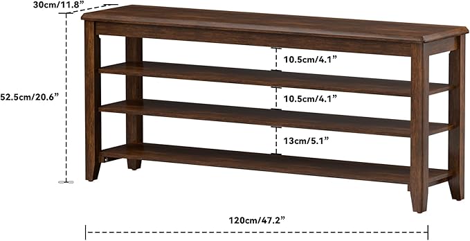 Taitiy Shoe Rack Bench with Rubberwood Flat Top and 3 Adjustable Shelves ??Wooden Shoe Rack for Entryway, Hallway, Mudroom, Front Door, or Small Spaces