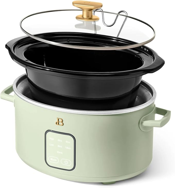 Beautiful 4 Quart Slow Cooker Touch Display Removable Stoneware Pot 4 Cooking Presets by Drew Barrymore (Sage Green)