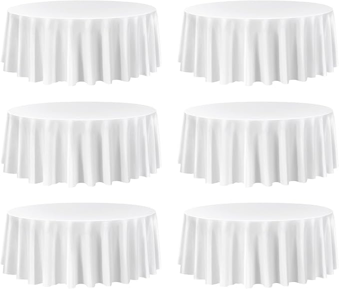 VEVOR White Round Tablecloths 6 Pack, 120 Inches in Diameter, Stain- & Wrinkle- Resistant, Machine Washable Table Clothes, Polyester Fabric Table Covers for Wedding, Party, Banquet, Formal Events