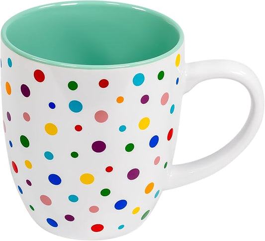 Mint Green Cute Mug with Confetti Rainbow Sprinkles | Birthday Cake Coffee Cup Gift | Large Ice cream Cup | Dunkin Donuts Coffee Mugs With Fun Polka Dot Pattern