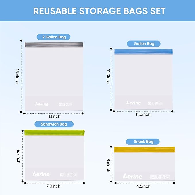 Lerine 10 Pack Stand-Up Reusable Sandwich Bags, Dishwasher Safe Leakproof Food Storage Bags, BPA Free Reusable Freezer Bags for Meal Prep,Sandwich,Home Organization (Green)