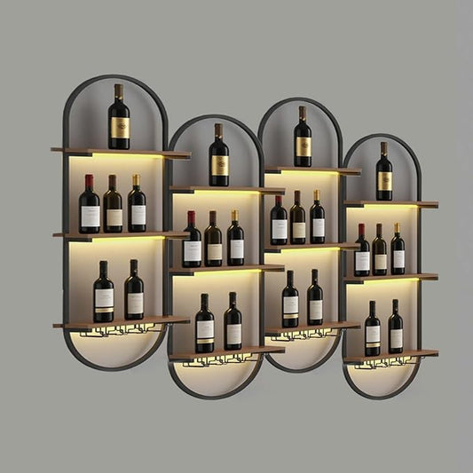 Wall Wine Rack, DIY Wood Bottles Storage Wine Rack for Wall, 3-Tiers Liquor Floating Shelves, for Kitchen, Dining Room, Bar, Wine Cellar (Black, 4PCS)