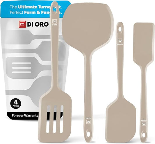 New DI ORO Silicone Turner Spatula Set - Kitchen Spatulas for Nonstick Cookware - Cooking Utensils for Flipping Eggs & Pancakes - 600째F Heat-Resistant BPA Free Turners - Dishwasher Safe (4pc, Clay)