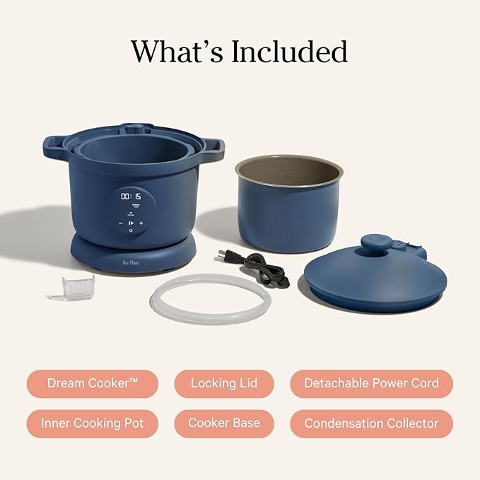 Our Place Dream Cooker | 6 Qt Ceramic Nonstick Multicooker & Pressure Cooker with Touchscreen Controls & Auto Steam Release | 4 Modes: Pressure Cook, Saut챕/Sear, Slow Cook & Warm | Blue Salt