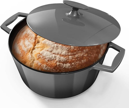 Nuwave 6QT LUX Healthy Enameled Cast Iron Dutch Oven Pot with Lid, Heavy Duty 7-Layer Enamel, Enhanced Rust Protection, Dual Handles, Oven Safe to 500째F for Sourdough Bread Baking, Braise, Stew, Roast