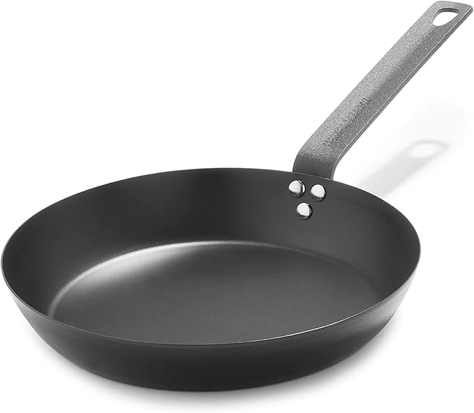 Merten & Storck Pre-Seasoned Carbon Steel 10??Frying Pan Skillet, Use on Induction, Stove and Grill, Durable, Even-Heating, for Searing, Grilling, Oven Use, and Campfire, Indoor/Outdoor