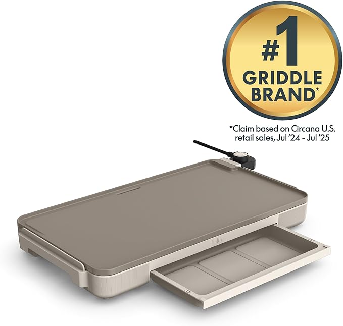 bella 12" x 22" Electric Griddle with Warming Tray, EverGood??Ceramic Nonstick Coating & Removable Temperature Probe, Dishwasher-Safe Drip Tray & Cool Touch Handles, 1500 Watt, Oatmilk