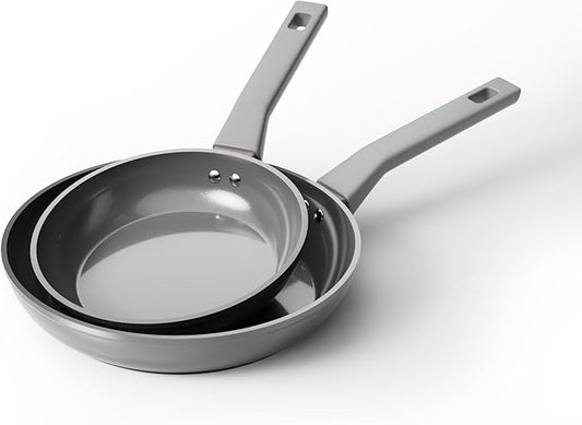 Sanho Ceramic Frying Pan Set, 8 & 10 Inch Non Toxic Non Stick Cookware Set, PFAS & PFOA Free, Induction Safe Pan, Dishwasher Safe, Gray