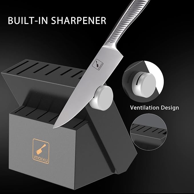 imarku Knife Block Set, 14Pcs High Carbon Stainless Steel Knife Set with Block, Kitchen Knife Set Black, Dishwasher Safe, Build-in Sharpener