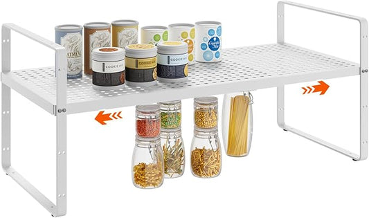 16.5-27?쇺셂 Expandable Stackable Cabinet Shelves, Adjustable Spice Rack Cabinet Shelf Organizer for Kitchen, Countertop, Pantry and Cupboard, White