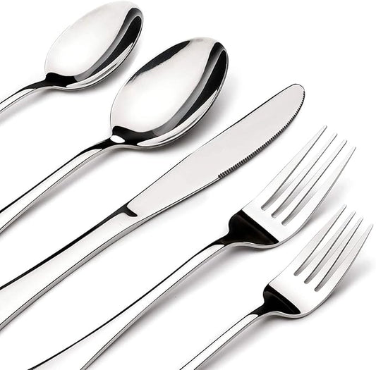 60 Piece Silverware Set for 12, Heavy Duty Stainless Steel Flatware Utensils Cutlery Set Including Steak Knife Fork and Spoon, Dishwasher Safe竊똆ift Package for Wedding Housewarming