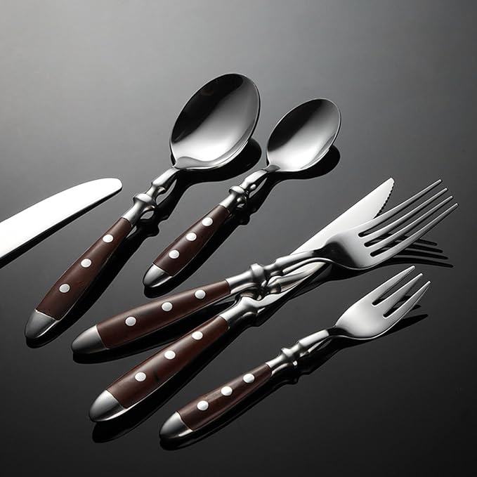 Silverware Set for 4 Food-Grade Stainless Steel Cutlery Set 20 Pcs Forks and Spoons Silverware Set Mirror Finished Dishwasher Safe Elegant Cutlery for Home and Dining Built to Last （Dark Brown）