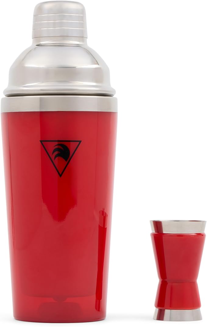 Cocktail Shaker Set 17oz ??Red Stainless Steel Cobbler Shaker with Jigger, Leak-Proof & Non-Slip Base ??Premium Bar Tool