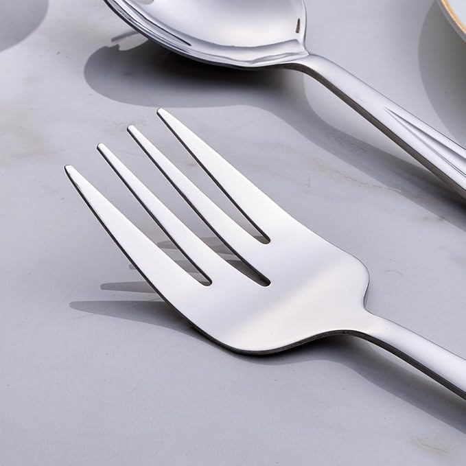 GoGeiLi Salad Server Set, 9.5-inch Stainless Steel Salad Serving Utensil, 2-Piece Large Salad Spoon and Fork Serving Set, Dishwasher Safe