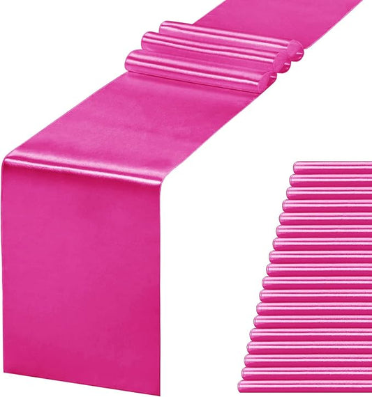 JEVIX 20 Pack Satin Table Runner 12 X 108 Inch Silk Table Runner for Party,Wedding, Birthday, Banquets,Decoration(Fuchsia)