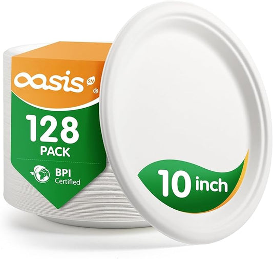 ?윮?윭 ?뿙?뿻?뿰?뿵, ?윮?윯?윺-?뿣?뿮?뿰?뿸 Compostable Paper Plates, Heavy-Duty Biodegradable Disposable Dish Made from Bagasse, Perfeck for Snacks, Desserts, Party, Wedding and More (White)