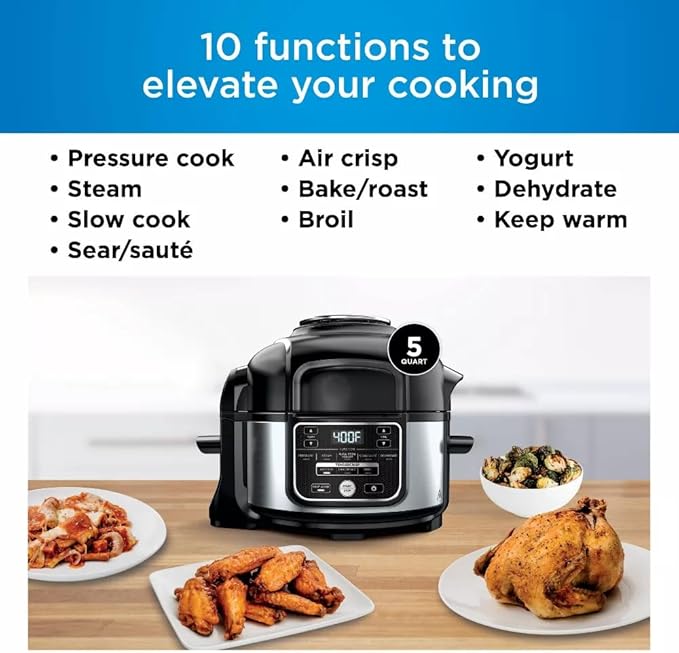 Ninja Fooodi 10?‘in?? Pressure Cooker and Air Fryer, 5 ?‘Qt Programmable Multi Cooker with Crisping Lid and Digital Control Panel