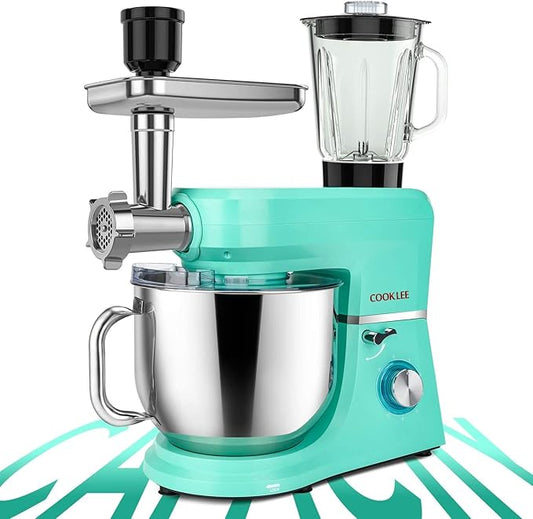 COOKLEE 6-IN-1 Stand Mixer, 8.5 Qt. Multifunctional Electric Kitchen Mixer Stand Mixer with 9 Accessories for Most Home Cooks, SM-1507BM (Mojito Blue)