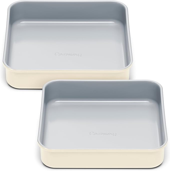 Caraway 9??Square Pan Duo - Non-Stick Ceramic Coating - Free From Forever Chemicals - Cake Pan Perfect for Brownies, Lemon Bars, & More - Cream
