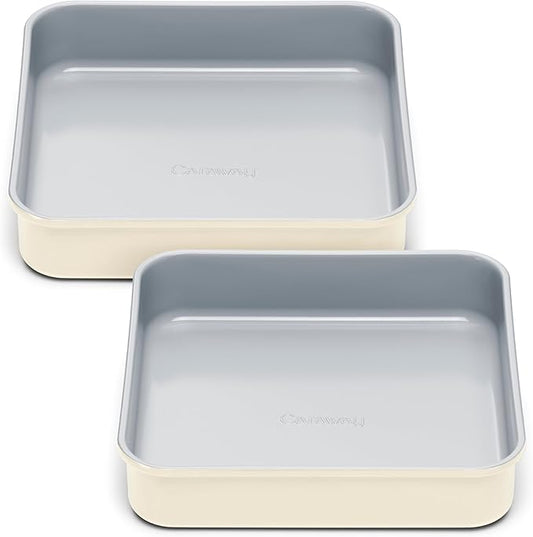 Caraway 9??Square Pan Duo - Non-Stick Ceramic Coating - Free From Forever Chemicals - Cake Pan Perfect for Brownies, Lemon Bars, & More - Cream
