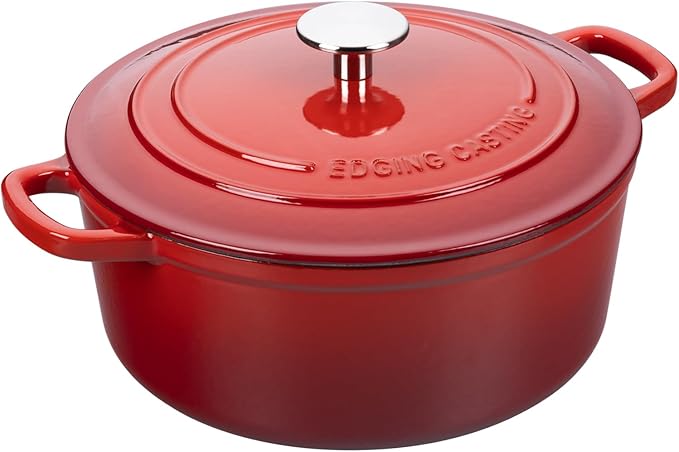 Enameled Cast Iron Dutch Oven Pot with Lid, 7 Quart, Round Dutch Ovens, Bread Oven Dual Handles, for Bread Baking, Oven Safe up to 500째F, Red