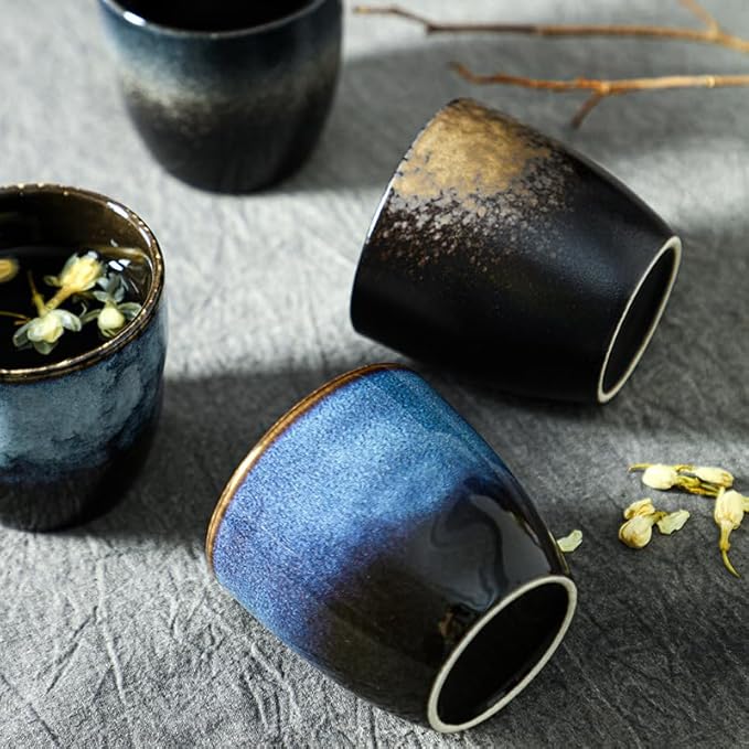 Japanese-Style Kiln Ceramic Tea Cups Set 5 oz Capacity Coffee Sake Cups Yerba Mate Espresso Cup Set of 5 with Box for Gifts