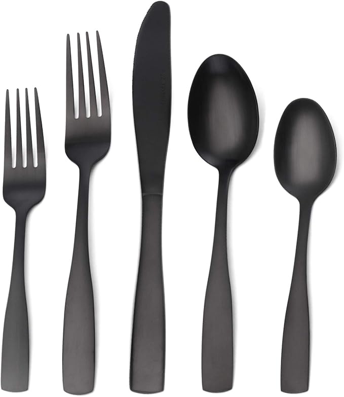 Matte Black Silverware Set, O.C.E. Satin Finish 30-Piece Stainless Steel Flatware set, Tableware Cutlery Set Service for 6, Utensils for Kitchens, Dishwasher Safe
