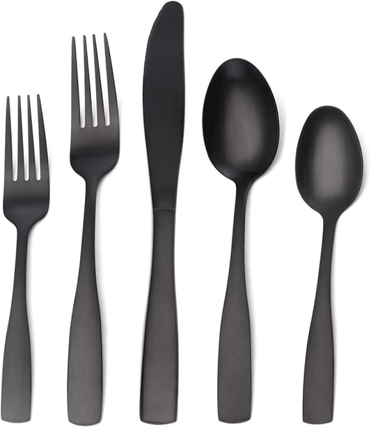 Matte Black Silverware Set, O.C.E. Satin Finish 30-Piece Stainless Steel Flatware set, Tableware Cutlery Set Service for 6, Utensils for Kitchens, Dishwasher Safe