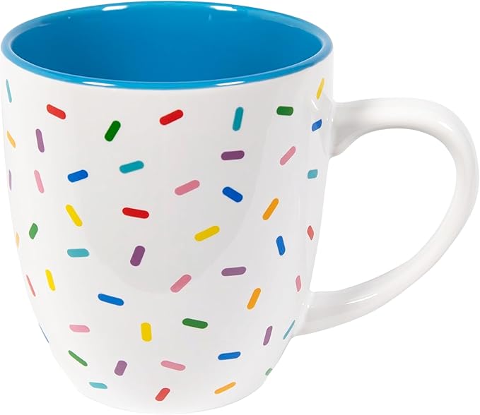 Denim Blue Cute Coffee Mug with Rainbow Sprinkles | Birthday Cake Coffee Cup Gift | Large White Ceramic Cup | Ice cream and Dunkin Donuts Coffee Mugs