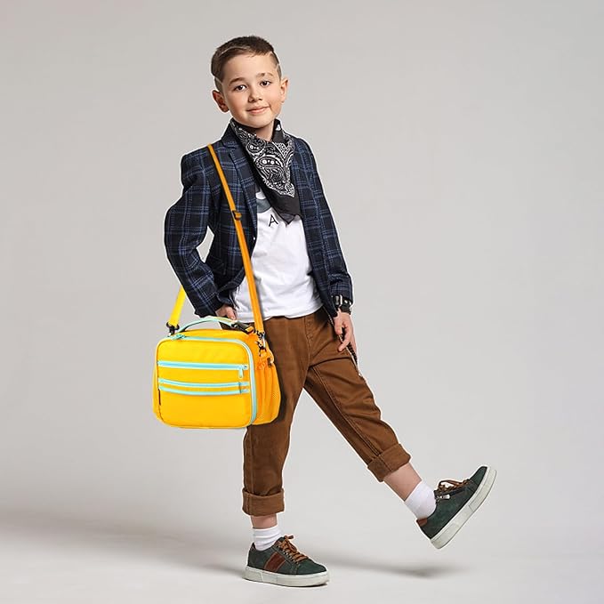 Cerbonny Kids Lunch Box, Yellow-3, Unisex, Polyester, With Insulation, Easy-clean, Multiple Carrying Options, Big Capacity, Lightweight, Quality Guaranteed