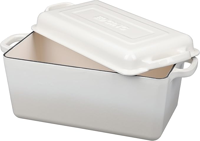 Enameled Cast Iron Dutch Oven, Oblong Bread Oven for Sourdough Bread Baking, Baking Pan, Dual Handles, Oven Safe, 4 Quart, White