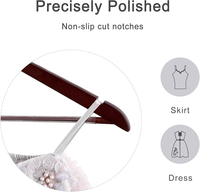 TOPIA HANGER Wooden Coat Hangers 30 Pack, Cherry Wood Suit Hangers with Non Slip Pants Bar, 360째 Swivel Hook and Shoulder Notches for Camisole, Jacket, Pants, Smooth Finish Clothes Hangers - CT34M30