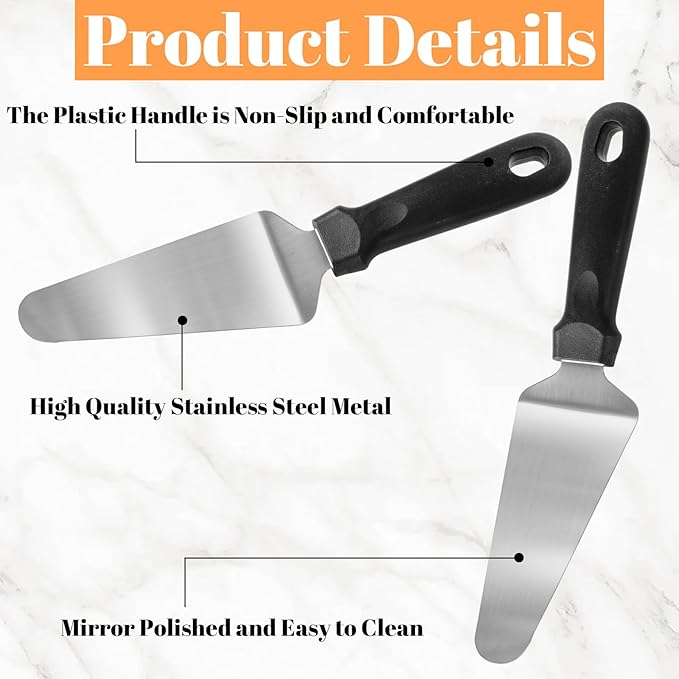 25 Pcs Pizza Spatula Set, Stainless Steel Pie Server & Cake Cutter with Non Slip Plastic Handle, Rustproof Baking Triangular Spade for Pizza, Cake, Dessert, and Pie Serving