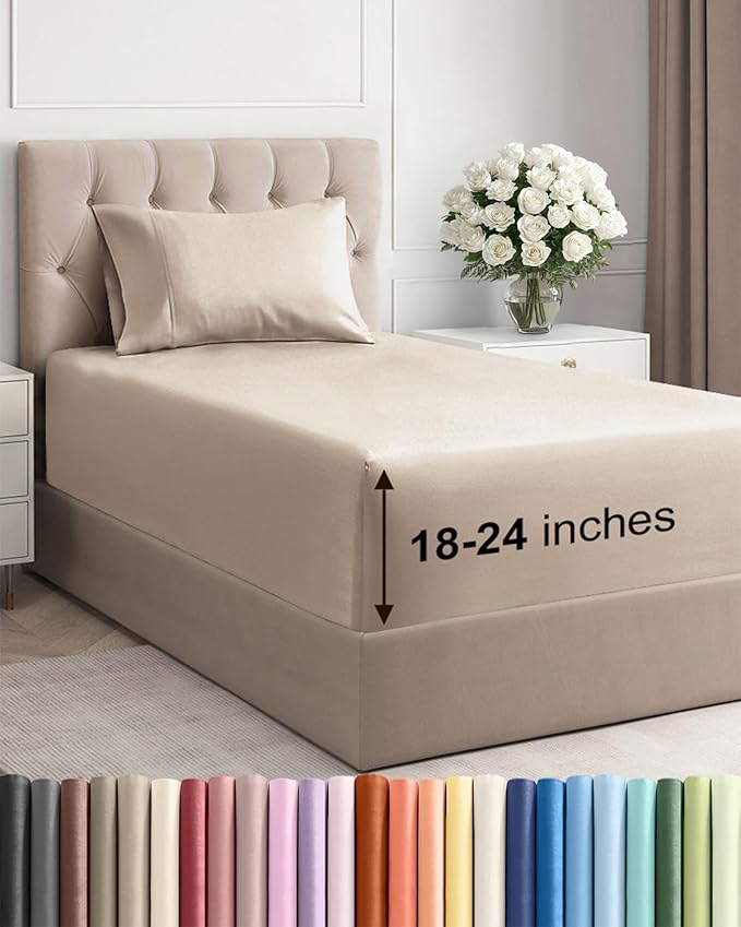 Extra Deep Pocket Twin XL Sheets - 3 Piece Breathable & Cooling Bed Sheets - Hotel Luxury Bed Sheet Set - Soft, Wrinkle Free & Comfy - Easily Fits Extra Deep Mattresses - Deep Pocket Wheat Sheets Set