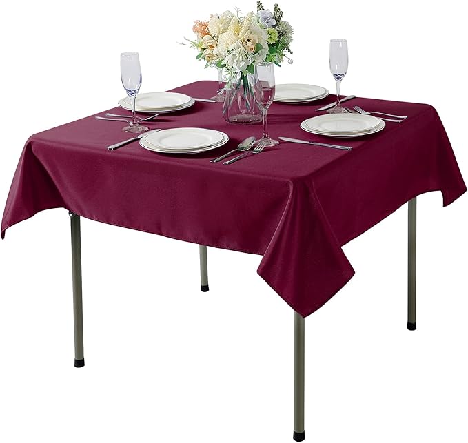 Cupuamon Square Tablecloth 52x52 inch Washable Polyester Fabric Table Cloth for Wedding Party Dining Banquet Decoration（52x52,Burgundy）