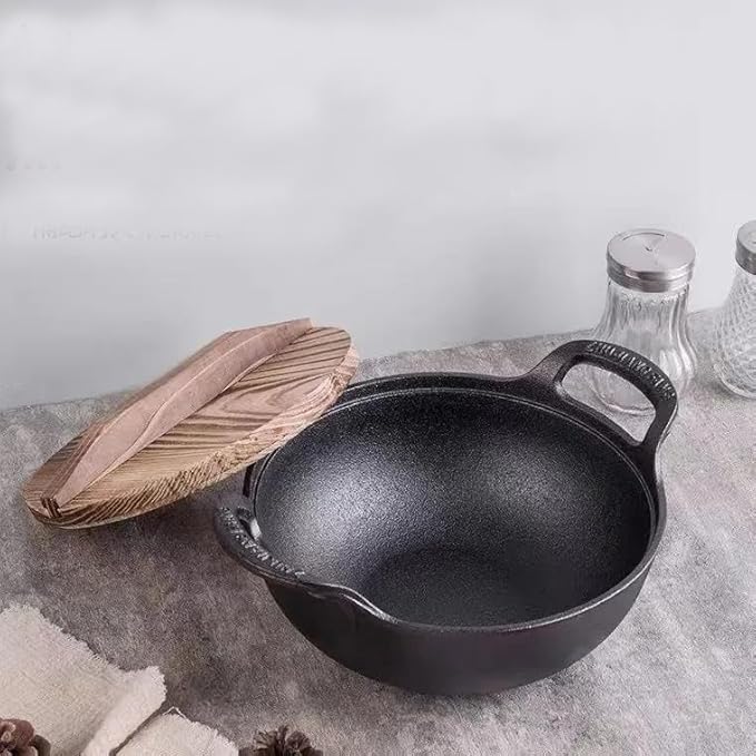 Cast Iron Wok with Handles, Grilling Wok, Use in the Oven, on the Stove, or on the Grill (Wok with Lid 11 inch)