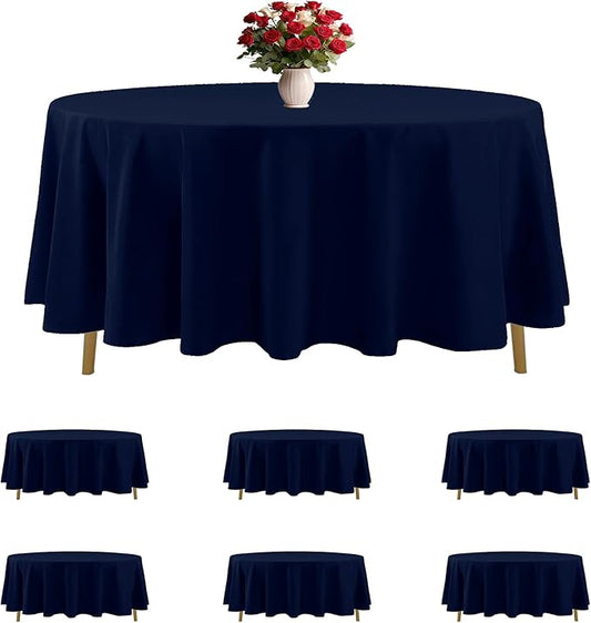 6 Pack Navy Blue Round Tablecloths 108 Inches Table Cloth Stain and Wrinkle Resistant Washable Polyester Table Cover Fabric for Party, Wedding,Dining,and Banquet Decoration