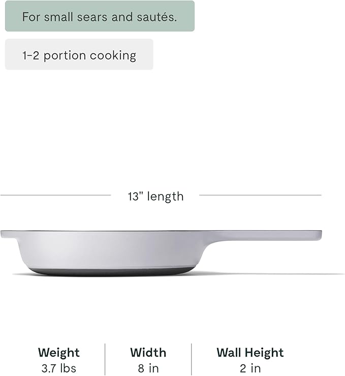 Caraway Cast Iron Skillet - 8??Enameled Cast Iron Pan With 3 Layer Enamel Coating - No Seasoning Required - Compatible With All Stovetops - Free From Forever Chemicals - Gray