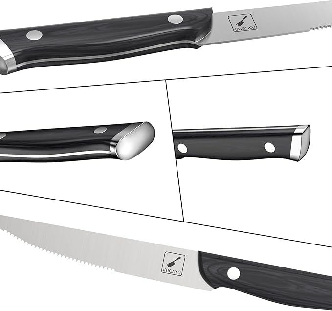 imarku Steak Knives, Steak Knives Set of 8, Serrated Steak Knife Set with Pakkawood Ergonomic Handle, Japanese HC Steel Steak Knife and Gift Box, Best Gift for Christmas&Thanksgiving