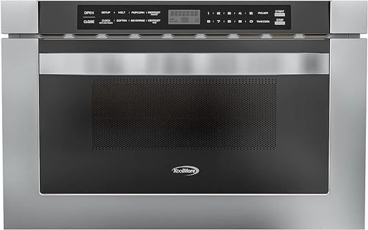 KoolMore 24 Inch Stainless-Steel Microwave Drawer with 1.2 cu. ft. Capacity, 1000W Power with 10 Custom Cooking Levels, Memory, and Timer Functions, Wall-Mounted with Flat Bottom (KM-MD-1SS)