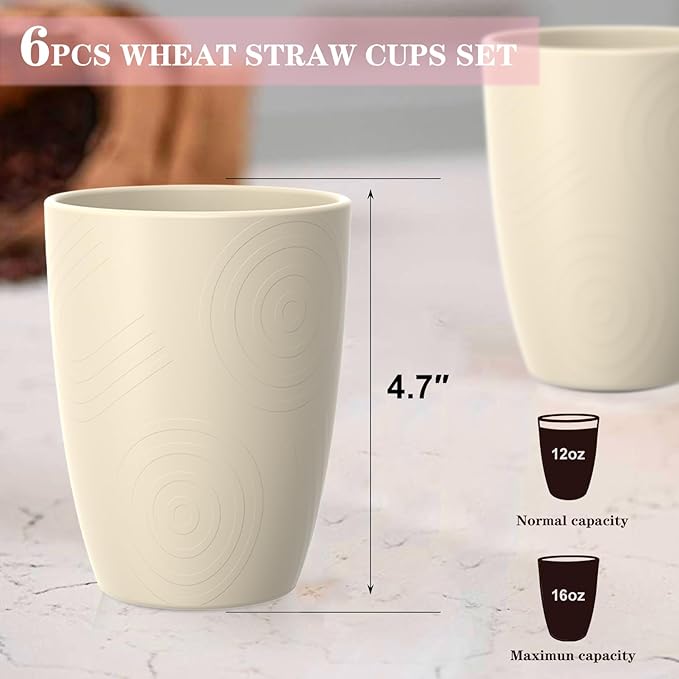 Homienly Unbreakable Drinking Glasses 16oz Wheat Straw Cups??-Pack Reusable Stackable & Dishwasher Safe Cups for Kitchen-Beige