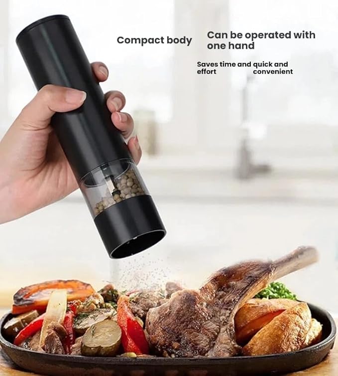 Electric Salt and Pepper Grinder Set With Battery Rechargeable, External Adjustable Coarseness, Automatic Ceramic Salt & Pepper Shakers Mills(Black)