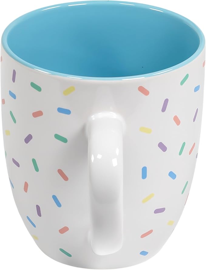 Poppy Blue Cute Coffee Mug with Pastel Sprinkles | Birthday Cake Coffee Cup Gift | Large White Ceramic Cup | Ice cream and Dunkin Donuts Coffee Mugs