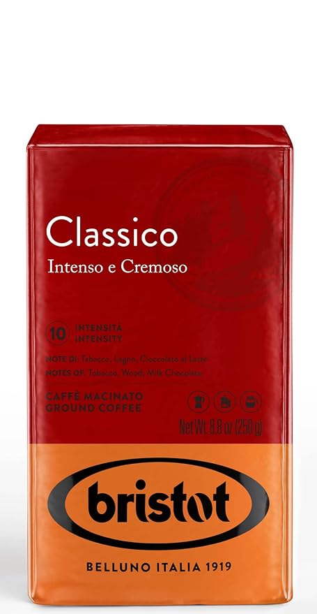 Bristot Classico Ground Espresso ??Intense & Creamy Medium Roast Italian Coffee ??For Moka, French Press & Pour Over ??8.8 oz (250g)