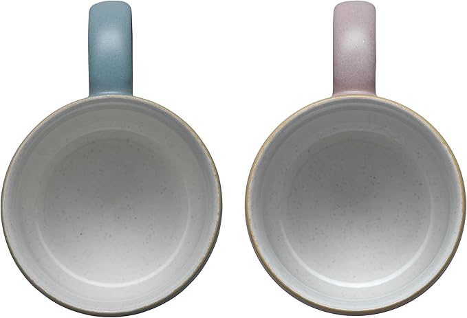 Denby - Impression Assorted Blue & Pink Small Mugs Set of 2-9.5oz/ 280ml Tea Cup Mug Set For Office & Home - Dishwasher Safe, Microwave Safe - Tea Cups With Blue and Pink Glaze, Chip Resistant
