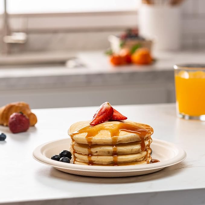 Comfy Package [9 Inch - 250 Pack] Paper Plates, 100% Compostable Plates Heavy-Duty - Kraft Biodegradable Plates, Disposable Sugarcane Paper Plates - Brown Unbleached