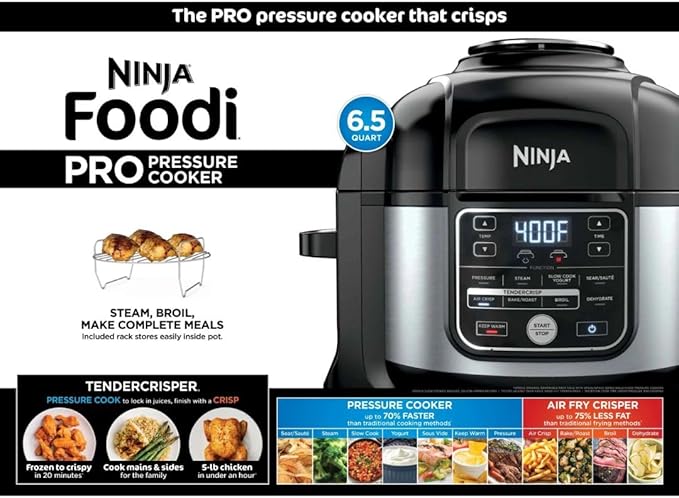 Ninja Foodi 10?‘in?? 6.5?‘Qt Pro Pressure Cooker & Air Fryer with TenderCrisp Technology, Precise Heating & Family?‘Sized Capacity O300 (6.5 Quarts)