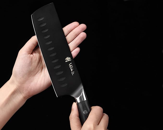 Wakoli Titanium Noir Knife Block Set ??5-Piece Chef Knife Set with Magnetic Acacia Block | 5Cr15MoV Stainless Steel Blades with Black Titanium Coating | Ergonomic G10 Handles | Kitchen Knives Gift Set