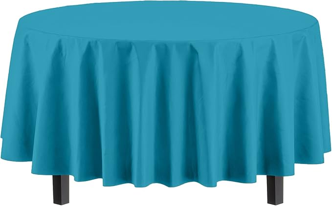 Party Solids 6-Pack Premium Plastic Tablecloth 84in. Round Plastic Table Cover - Turquoise