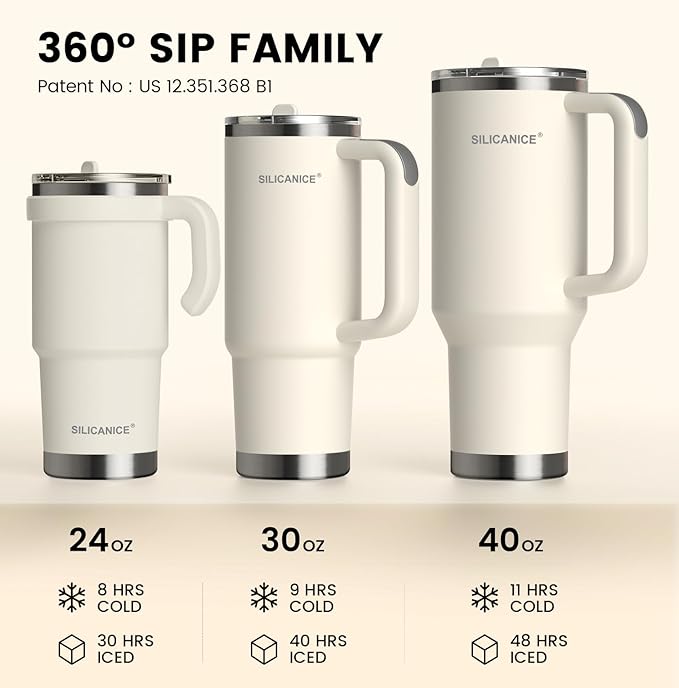 SILICANICE Kids - 24oz Insulated Tumbler - Removable Flip Spout & Straw Water Bottle With Durable handle, Base & Lid, Leak proof, Perfect for School, Sports, Lunch, Travel & Camp- Cream